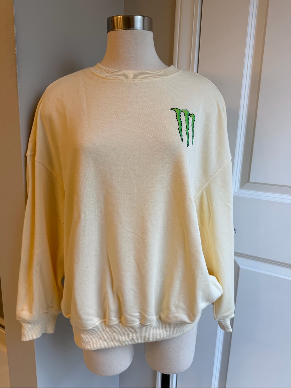 Monster Energy Men's Cream Crewneck Sweatshirt with Green Logo